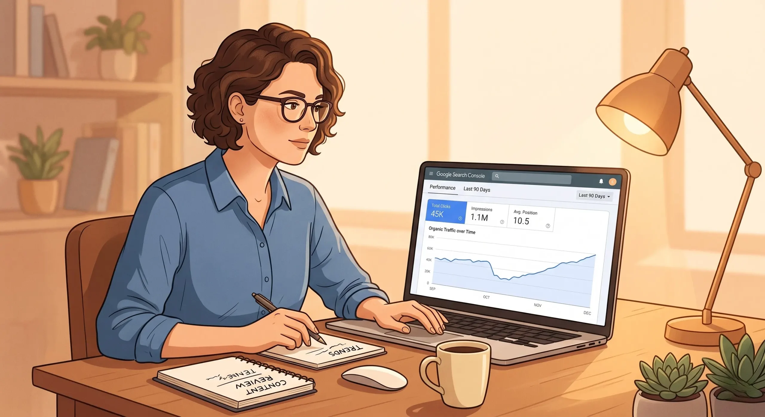 SEO professional reviewing Google Search Console data during the May 2026 core update rollout, monitoring for sustained changes rather than reacting to early volatility